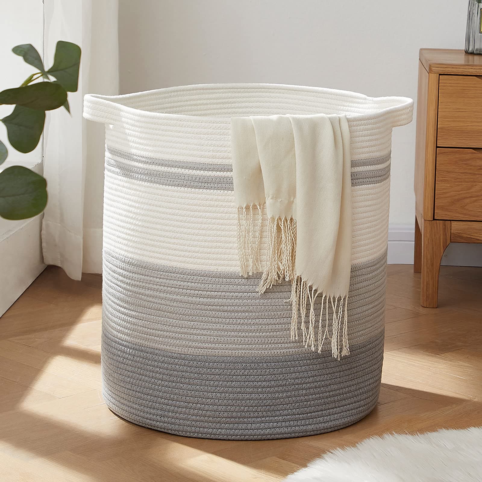 OIAHOMY Decorative 80L Laundry Hamper with Handles - Gradient Gray