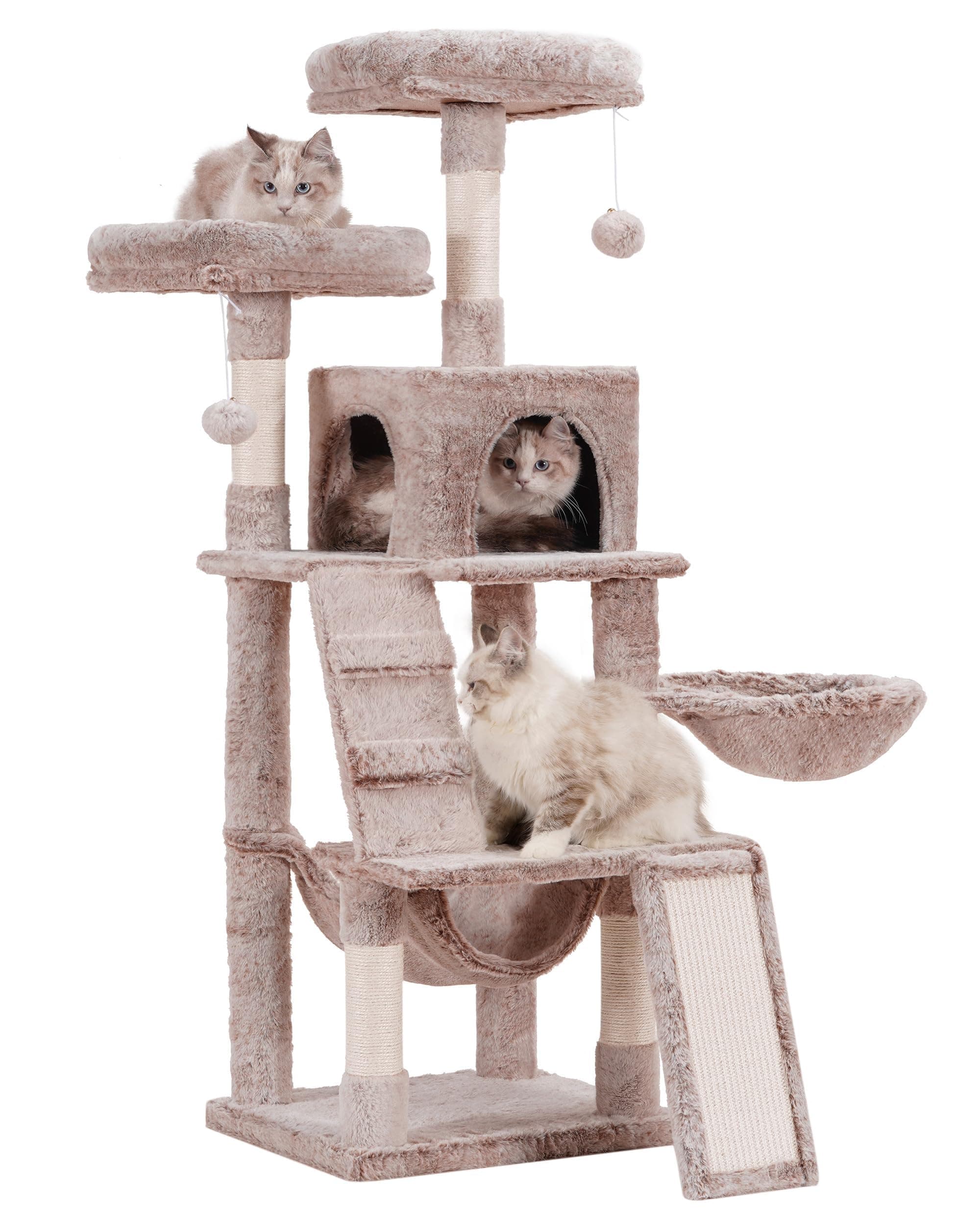 Heybly Cat Tree with Plush Perch and Scratching Board for Indoor Cats