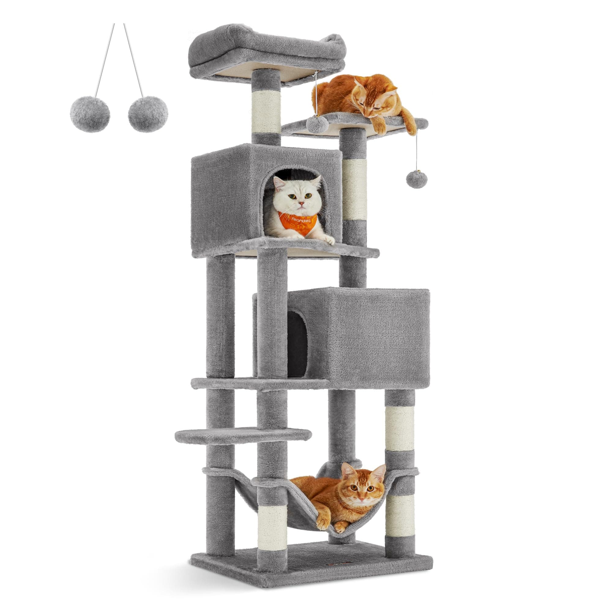 Feandrea 61-Inch Multi-Level Cat Tree with 5 Scratching Posts Light Gray