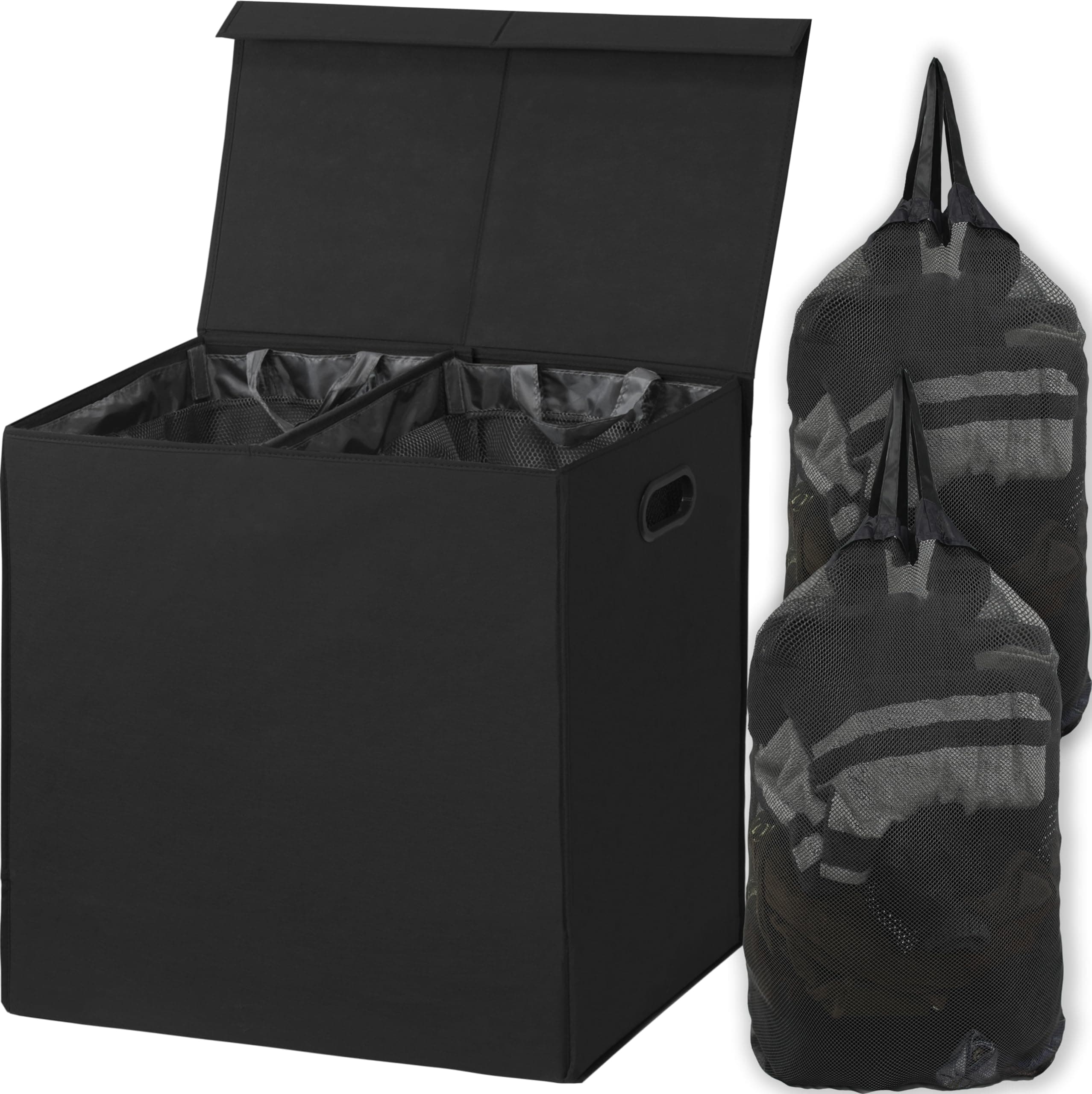 Black Houseware Double Laundry Hamper with Lid & Removable Bags